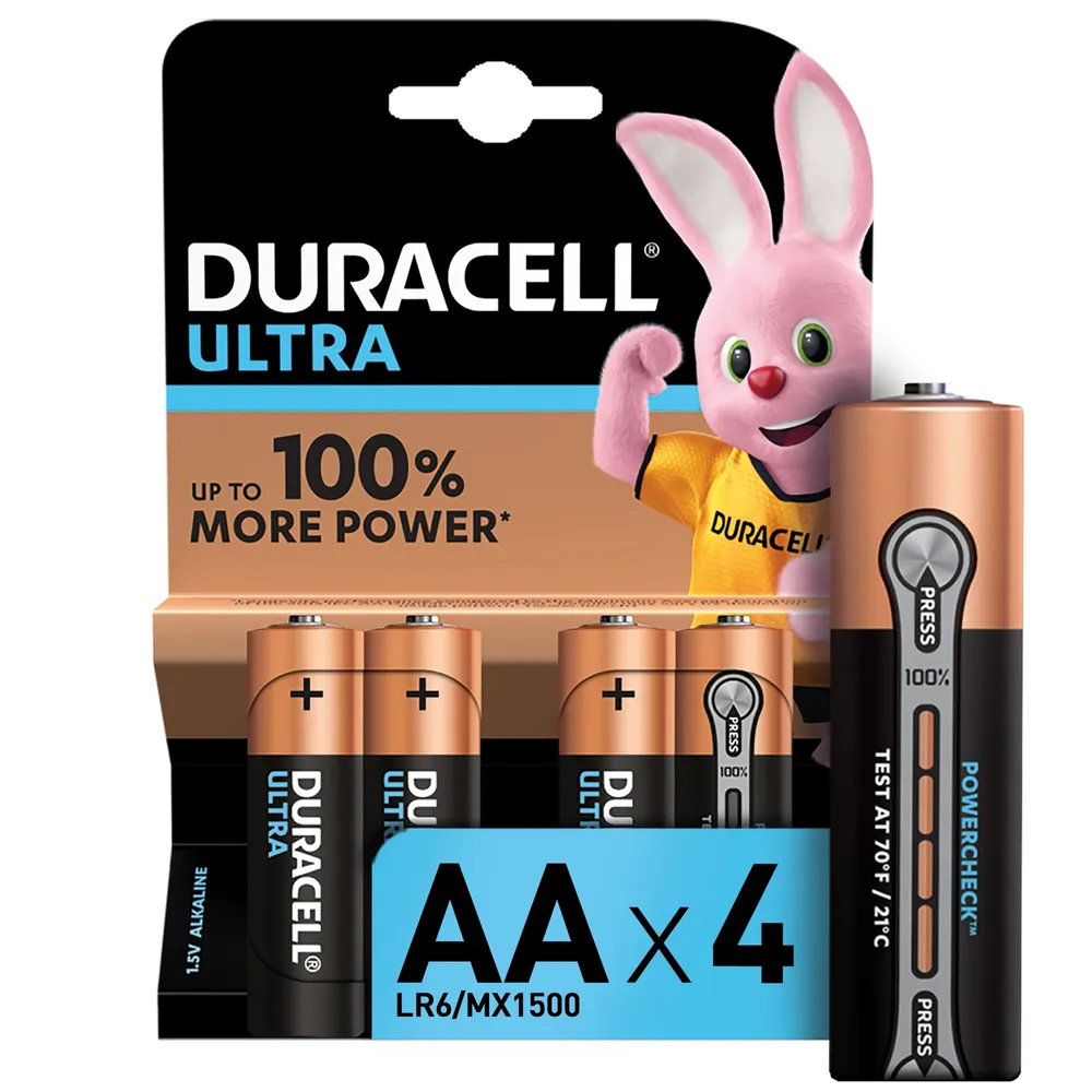 Батарейки щелочные (алкалиновые) Duracell Ultra, тип AA, 1,5В, 4шт
