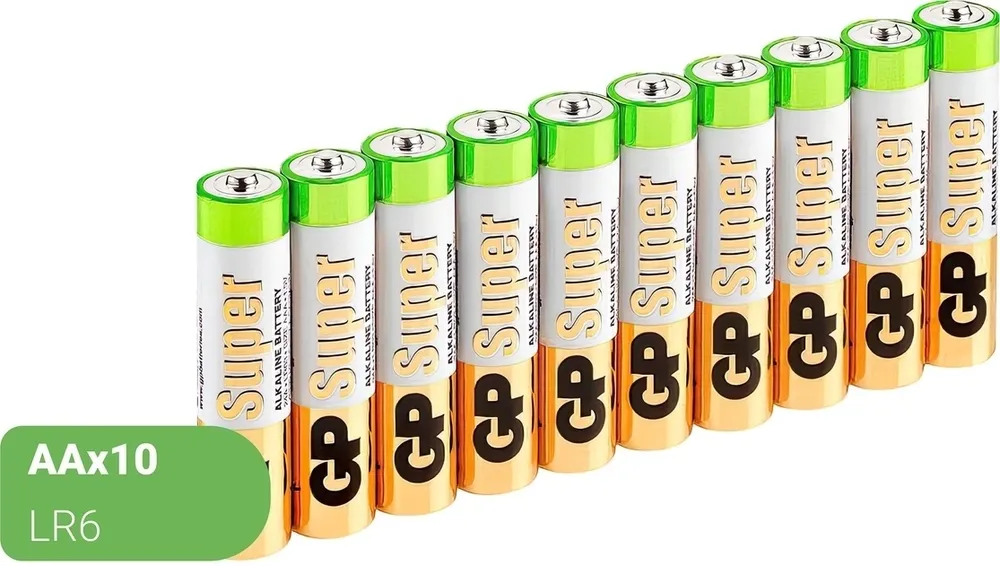 Батарейки щелочные (алкалиновые) GP Super, тип AA, 1.5V, 10 шт.