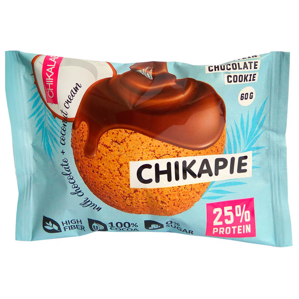 Печенье протеиновое CHIKALAB шоколадное с начинкой молочный крем, глазированное