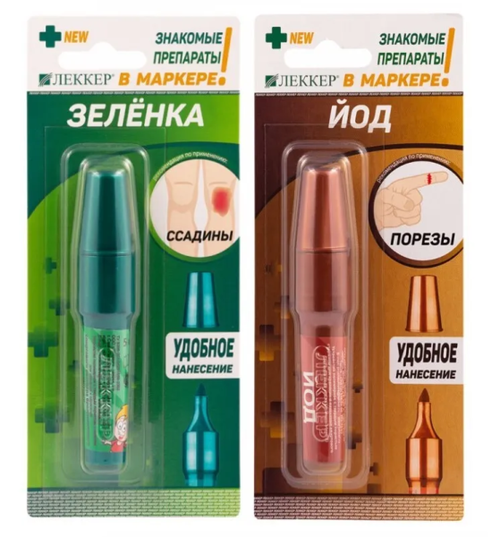 Леккер Зеленка, Йод карандаш 5мл+5мл