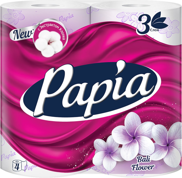 Бумага туалетная PAPIA Bali Flower 3-слоя, 4шт