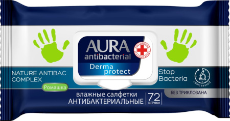 Салфетки влажные AURA Antibacterial Derma Protect антибактериальные, 72шт